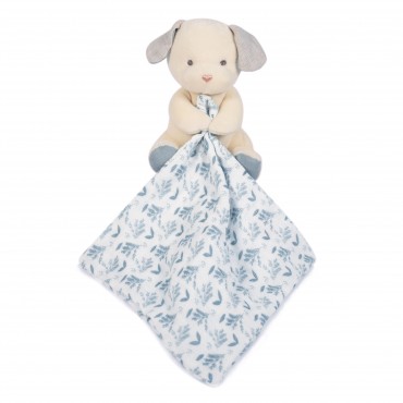 doudou chien botanic en coton bio avec tissus lange bleu doudou et compagnie