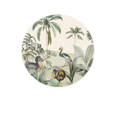 Papier peint rond ambiance oasis avec ces dodos et ces belles couleurs pastel