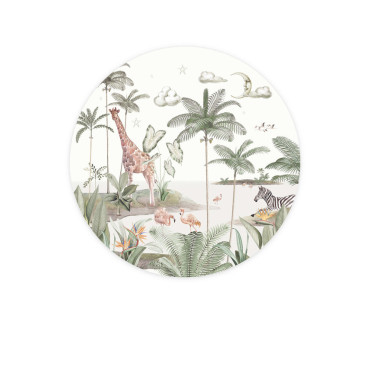 papier peint rond jungle pastel girafe et lune