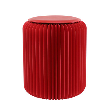 Tabouret en carton pliable avec assise Similicuir - Stooly rouge 42cm