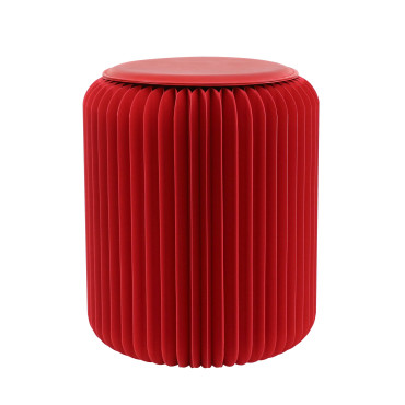 Tabouret en carton pliable avec assise Similicuir - Stooly rouge 42cm