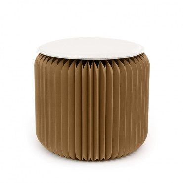 Tabouret en carton  Pliable 28 cm avec Galette en Similicuir - Stooly marron assise blanche