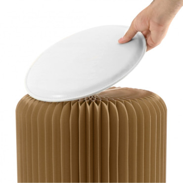 Tabouret en carton  Pliable 28 cm avec Galette en Similicuir - Stooly marron assise blanche