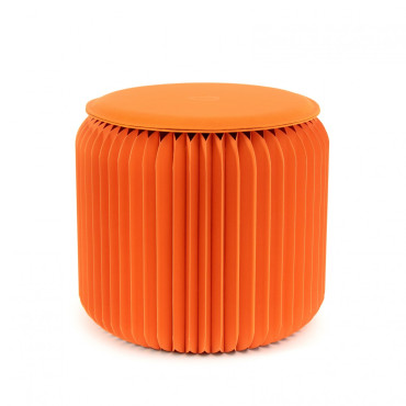 Tabouret en carton  Pliable 28 cm avec Galette en Similicuir - Stooly orange