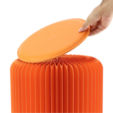 Tabouret en carton  Pliable 28 cm avec Galette en Similicuir - Stooly orange