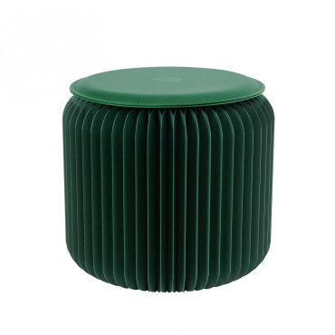 Tabouret en carton  Pliable 28 cm avec Galette en Similicuir - Stooly vert