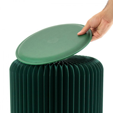 Tabouret en carton  Pliable 28 cm avec Galette en Similicuir - Stooly vert