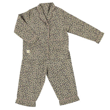 Pyjama fille 2 pièces à fleurs chemise boutonnée et pantalon