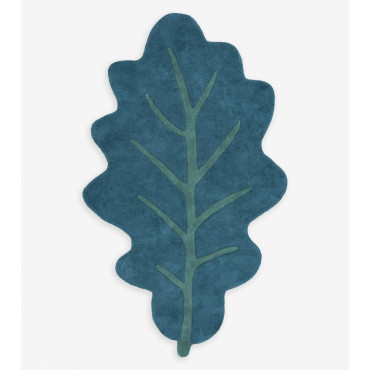 Tapis enfant en forme de feuille de chêne vert/bleu