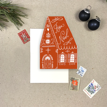 Carte de Noël en forme de maison en pain d'épices imogen Owen