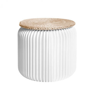 Petit tabouret en carton pliable assise tressée - Stooly blanc
