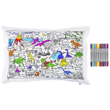 Taie d'oreiller à colorier Dinosaures + 10 marqueurs lavables