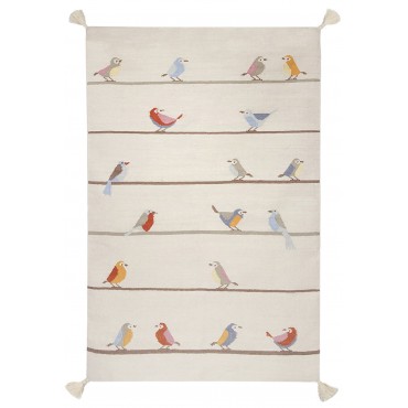 Tapis rectangulaire crème oiseau sur un fil 140x200 cm 100% laine