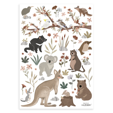 Sticker mural Koala, kangourou et autres petits animaux d'Australie