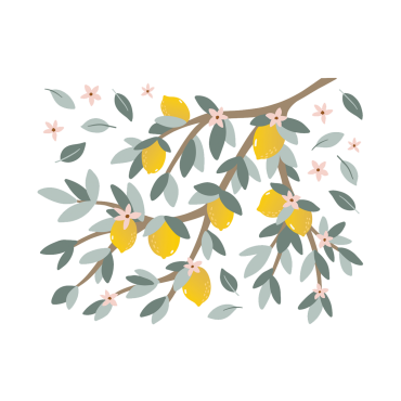 Grand sticker mural branches de citronnier avec feuilles et citrons
