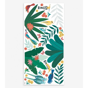 Sticker mural tropical XL, une végétation luxuriante et colorée pour la chambre d'enfant