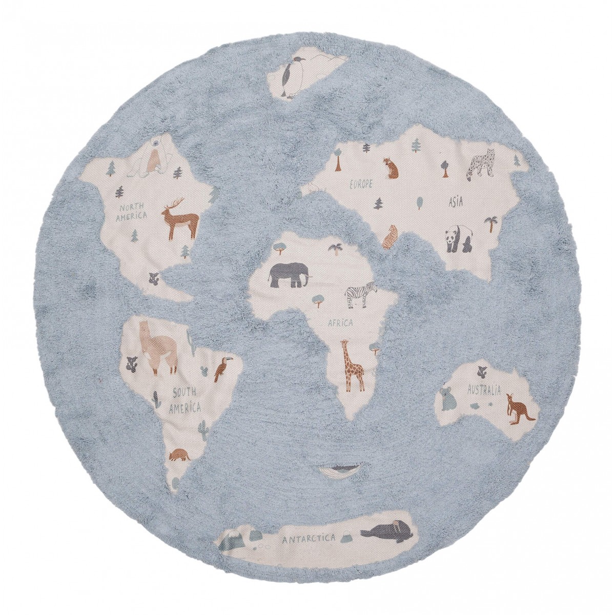 Tapis rond carte du monde océan bleu diamètre 140cm 60% coton 40% poyester
