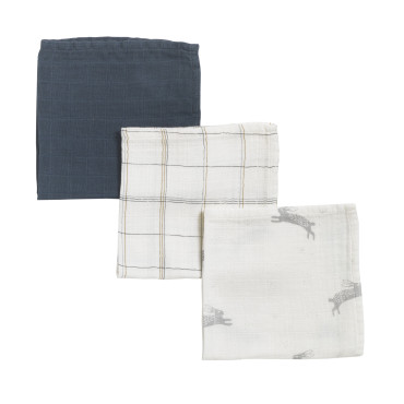 Lot de 3 langes 36x36cm en gaze de coton très doux maison charlotte bleu/belleville