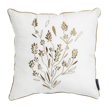 Coussin Brodé doré et blanc Fleurs Lavande 40 x40 cm Maison Charlotte