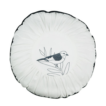 Coussin rond brodé Oiseau 

18 x 40 cm maison charlotte