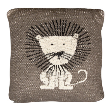 coussin lion en tricot quax 30x30