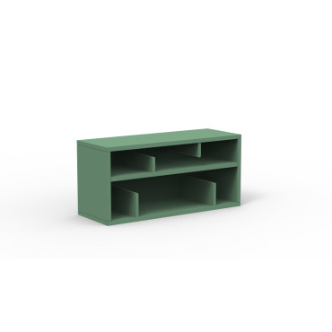Bibliothèque enfant kaki avec casier et banc de rangement