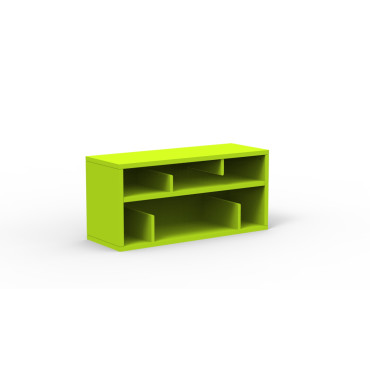 Bibliothèque enfant vert fluo avec casier et banc de rangement