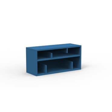 Bibliothèque enfant bleu foncé avec casier et banc de rangement