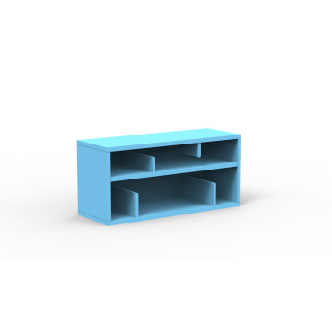 Bibliothèque enfant bleu ciel avec casier et banc de rangement