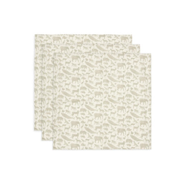 Ensemble de 3 langes small 70x70 gaze de coton Jollein animals nougat