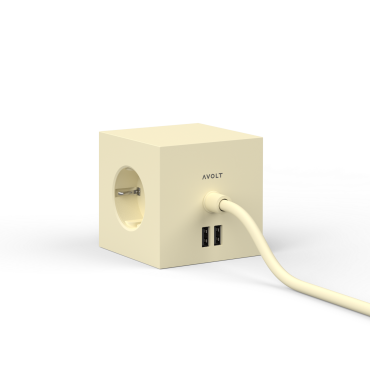 Multiprise cube design jaune clair Avolt. Rallonge électrique design jaune clair. Rallonge multiprise jaune clair.