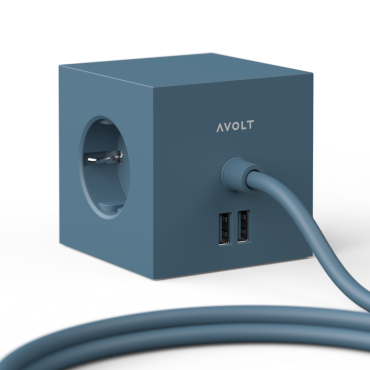 Multiprise cube design bleu Avolt. Rallonge électrique design bleu. Rallonge multiprise bleu.
