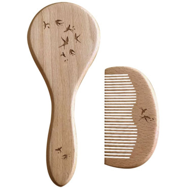 Ensemble de brosse et peigne en bois naturel pour bébé Zakuw