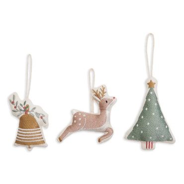 Décoration pour sapin de Noël à suspendre : sapin renne cloche en tissu brodé Avery Row London