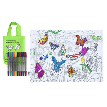 Set de table à colorier lavable 'Papillon' à personnaliser avec 10 feutres lavables